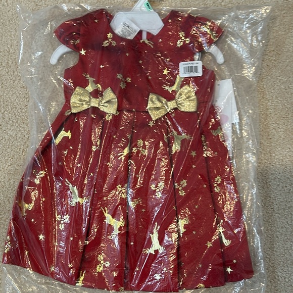 18 month girl fancy Christmas dress reindeer Holly leaves new NWT foil - Picture 1 of 4